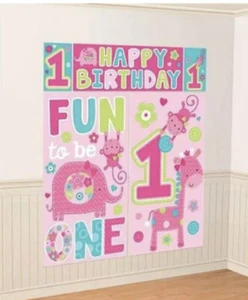 ONE WILD GIRL Scene Setter Party Decorations Fun to be One Animals Wall Backdrop - Picture 1 of 5