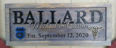 Personalized Family Last Name Sign Custom Carved Wood Couple Wedding Gift SL110 - Image 1 of 4