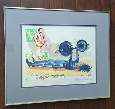 Levantador de pesas original 1972 Leroy Neiman serigrafía Juegos Olímpicos mujer Foto 1 de 4