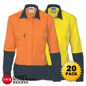 20 x DNC Workwear Ladies Hi Vis 2 Tone Cool Cotton Shirt L/S Work Tradie 3940 - Picture 1 of 3