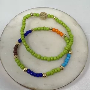 NEW Set of 2 Beaded Handmade Elastic Bracelets - Picture 1 of 3