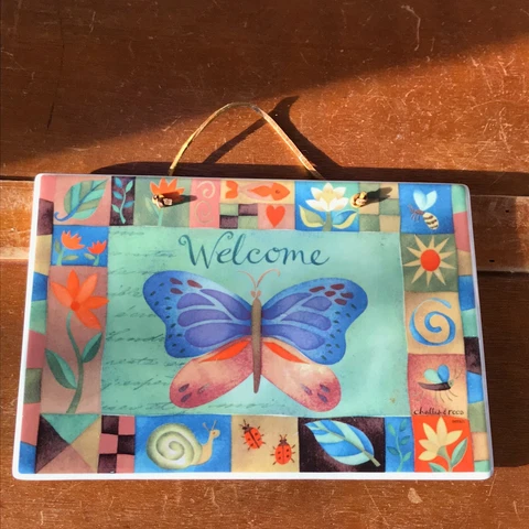 Estate Blue Green Orange Brown Nature Inspired Porcelain BUTTERFLY Welcome Sign Cover