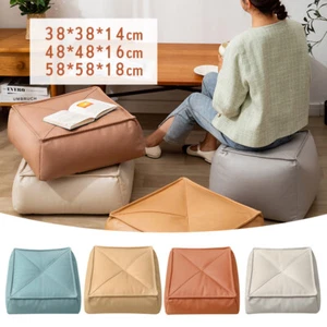 Unstuffed Faux Leather Square Pouffe Cushion Cover Handmade Ottoman Floor Seat - Picture 1 of 19