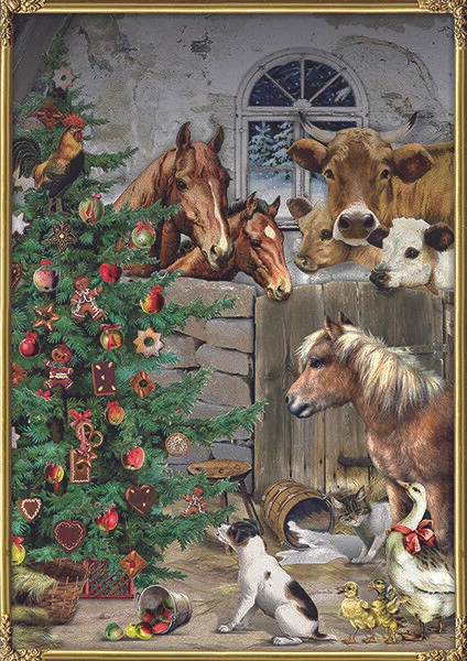 Festive Farm Animals Horses Cows Advent Calendar Design by Barbara Behr 21 x 29 - Image 1 of 1