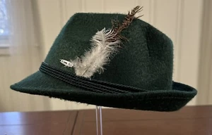 German FEATHER Hat Vintage Green Wool Felt Bavarian Alpine Fedora Oktoberfest - Picture 1 of 5