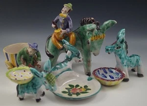 VIETRI 1950's ITALY POTTERY MAJOLICA LOT OF 5 FIGURINES GAMBONE ICS DONKEY #43 - Picture 1 of 12