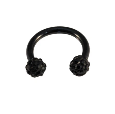 Horseshoe Bar Shamballa Crystal Circular Barbell Lip Nose Septum Ear Ring BLACK - Image 1 of 4
