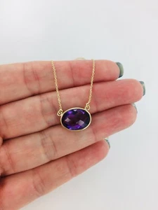 10kt Genuine 5 Ct Double Checkerboard Cut Amethyst Necklace 18" $349 Retail - Picture 1 of 7