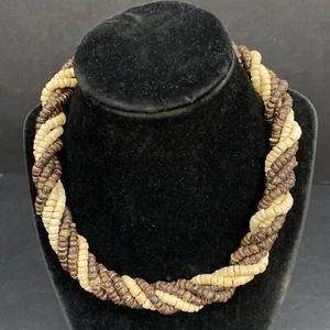 Multi Twisted Strand Wood Bead Choker Bib Necklace Boho Retro Festival Vintage - Picture 1 of 5