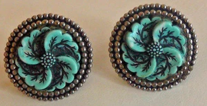 Forties Vintage Metal and Carved Bakelite-type Earrings - Picture 1 of 1