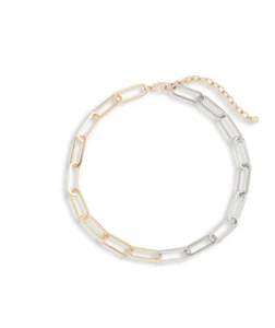 BAUBLEBAR Two-Tone Silver Gold Oval Link Chain Necklace Adjustable 17" + 3" NEW - Picture 1 of 3