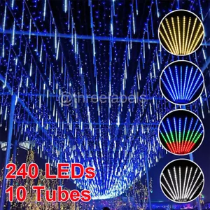 240 LED Meteor Shower Lights Fairy String Light Falling Rain Tree Xmas Decor US - Picture 1 of 14