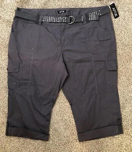 Apt 9 New Womens 24W Capri Cargo Pants Dark Grey Studded Belt Cuffed - Picture 1 of 8