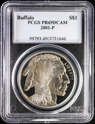 2001-P $1 Proof American Buffalo Commem Silver Dollar PCGS PR 69 DCAM - Image 1 of 4