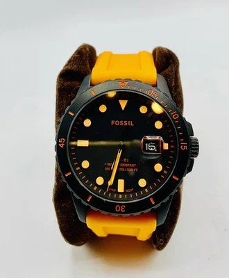 Reloj Hombre Vintage Fossil Negro PVD Naranja Banda Silicona Excelente Estado Foto 1 de 4