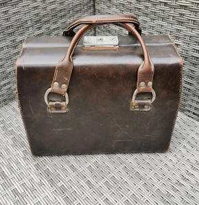 Vintage Large Leather Style Hard Camera Bag Carry Case Satchel Briefcase Brown - Picture 1 of 15