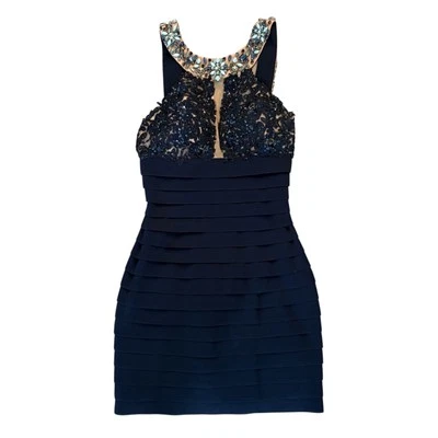 NWT Sherri Hill Dress Size 0 Navy Blue Style 32240 Bandage Mini Dress Jewels - Image 1 of 3
