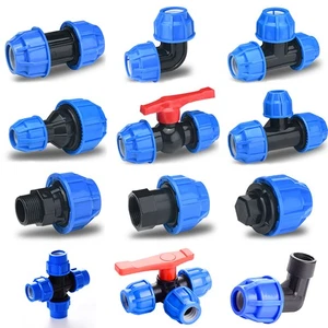 PP Fitting Klemmverbinder Verschraubung PE Rohr Kupplung Winkel T-Stück 20-63mm - Picture 1 of 33