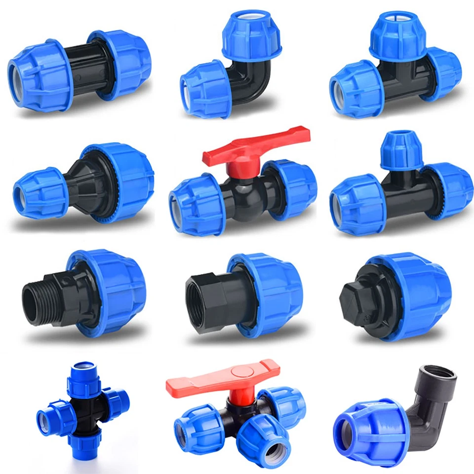 PP Fitting Klemmverbinder Verschraubung PE Rohr Kupplung Winkel T-Stück 20-63mm - Bild 1 von 4