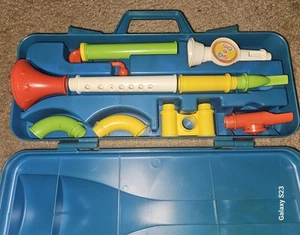 Complete W Case Vintage Fisher Price Crazy Combo Horn Set #604 1984 - Picture 1 of 3