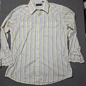 Vintage Panhandle Slim Western Pearl Snap Shirt XL 17-35 Striped Yellow Blue - Picture 1 of 11