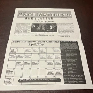 1995 Raro Early Dave Matthews Band DMB Boletín por correo abril mayo - Imagen 1 de 5