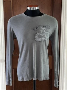 Vintage Calvin Klein Distressed Graphic Langarm XL Shirt grau Patch gerippt - Bild 1 von 11
