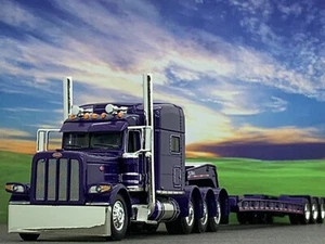 1/64 DCP PETERBILT 389 TRI AXLE 70" MID ROOF W/ TALBERT TRI AXLE LOWBOY TRAILER - Picture 1 of 7