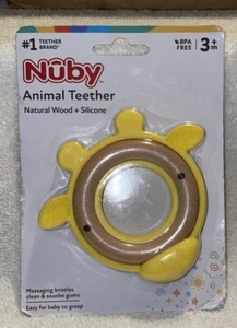Nuby Natural Wood And Silicone Animal Teether, Yellow Giraffe BPA Free +3 Mon - Picture 1 of 5