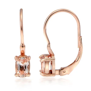 18k Rose Gold over Silver 0.60ct Morganite Oval Leverback Earrings - Picture 1 of 3