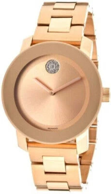 Nuevo Reloj Movado Negrita Pulsera Cristal Tono Oro Rosa 3600086 Foto 1 de 3