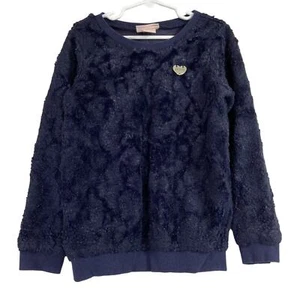 Juicy Couture Sweater Top Girls Sz 6X Long Sleeve Faux Fur Navy Blue Preppy Soft - Picture 1 of 7
