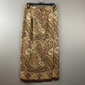 Talbots 100 % Seide Maxi Wickelrock Damen Gr. 10 Mehrfarbig Braun Gold Paisley - Bild 1 von 8