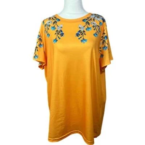 PRE-OWNED - Emery Rose Floral Orange Short Sleeve T-Shirt - Picture 1 of 3
