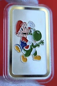 Nintendo Mario & Yoshi - 1 Feinunze .999 Feinsilber Farbe Emailliert Kunstbarren - Bild 1 von 2