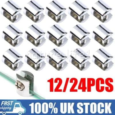 12/24PCS Glass Shelf Support Clamp Brackets Clip Chrome Shelves 4-8mm Clip Tool - Image 1 of 4