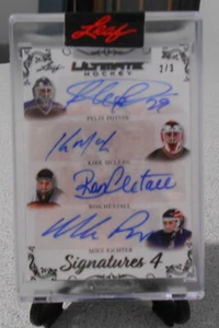2023 Leaf Ultimate Hockey Signatures 4 GOALIES Potvin/Mclean/Hextall/Richter 2/3 - Picture 1 of 2