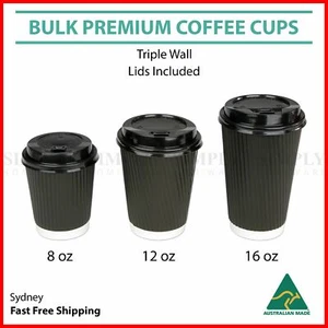 Disposable Coffee Cups 8oz 12oz 16oz Takeaway Paper Triple Wall Take Away Bulk - Picture 1 of 4