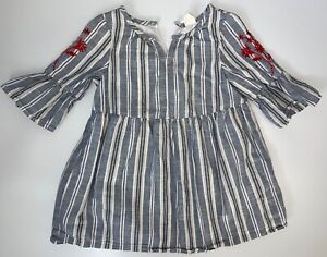 Baby GAP Dress Girl's Size 2 Years Toddler Blue White Stripes Red Flowers Lined