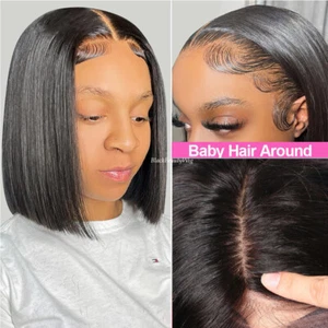 Short Bob 5X4.5 Silk Base Full Lace Human Hair Wig Pre Plucked Silk Top Wig - Picture 1 of 15