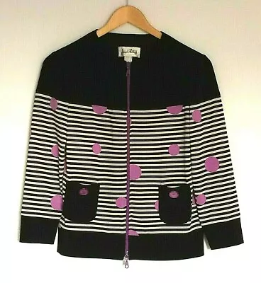 Joseph Ribkoff Full Zip Blouse Jacket Sz 8 Black White Striped Purple Dots  - Image 1 of 4