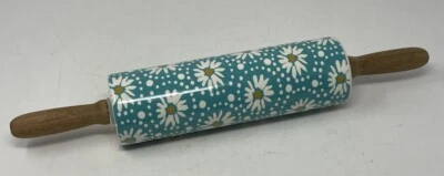 Rodillo turquesa margarita margarita mujer pionera asas de madera de cerámica Foto 1 de 4