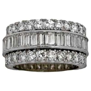 Mid Century Platinum 3 Row Eternity Band with Baguette & Round Diamonds - Picture 1 of 7