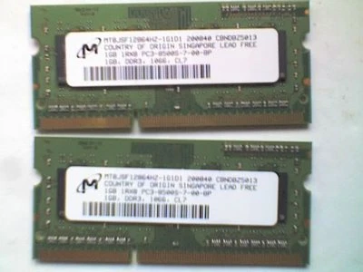 2x Micron MT8JSF12864HZ-1G1D1 (1GB DDR3 PC3-8500 1066MHz SODIMM 204-pin) DRAM,-V - Image 1 of 3