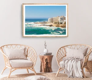 City Print, Sea View Wall Art, Blue Skyline Framed Beach Wall Art, Coastal - Picture 1 of 5