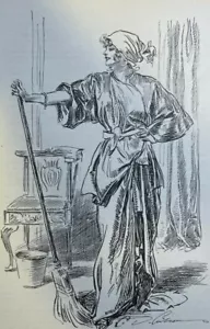 1914 Charles Dana Gibson Illustration einer Waschfrau mit einem Besen - Bild 1 von 2