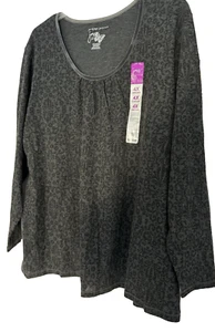 JMS Women's Plus Size 4X/26W-28W Gray Floral Top - Velour Trim Scoop Neckline - Picture 1 of 19