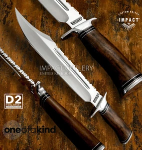 1-OF-A-KIND RARE IMPACT CUTLERY CUSTOM D2 STEEL FULLER BOWIE KNIFE BURL WOOD - Picture 1 of 11