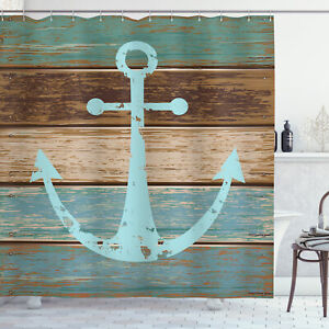Rustic Shower Curtain Anchor on Wood Planks Print for Bathroom 70 Inches Long