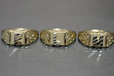 10K Solid Yellow Gold Diamond Cut Square Initial Men Women Children Ring. Size 6 - Image 1 of 3